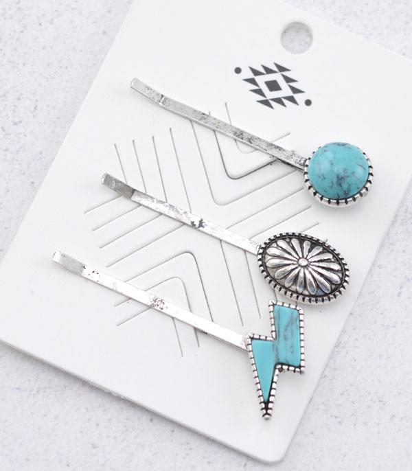 New Arrival :: Wholesale Turquoise Lightning Bolt Hair Pin Set