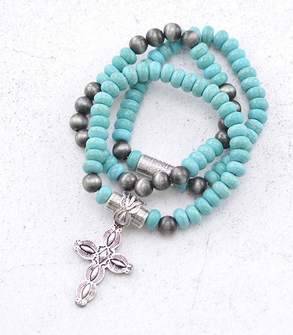 BRACELETS :: STRETCH-BEAD :: Wholesale Western Cross Semi Stone Bracelet Set