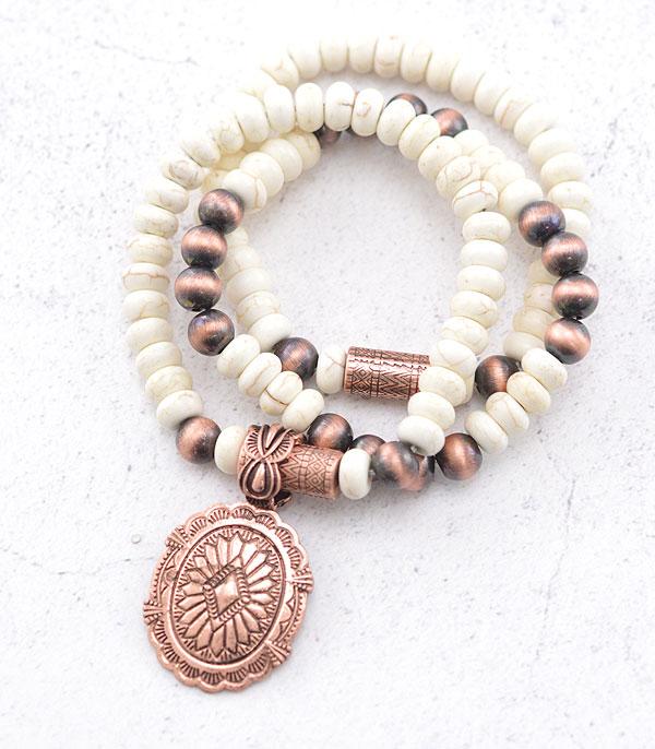 New Arrival :: Wholesale Western Concho Semi Stone Bracelet
