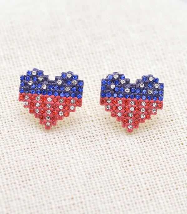 New Arrival :: Wholesale USA Heart Rhinestone Earrings