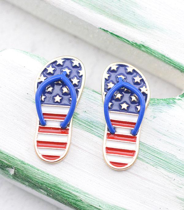 <font color=RED>RED,WHITE, AND BLUE</font> :: Wholesale USA Flag Flip Flops Earrings