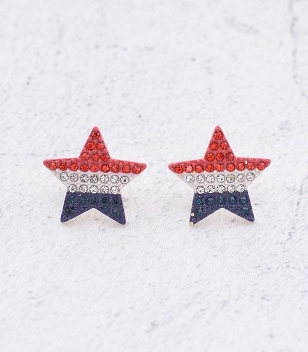 <font color=RED>RED,WHITE, AND BLUE</font> :: Wholesale USA Rhinestone Star Earrings