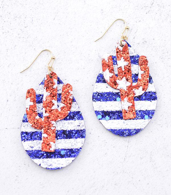 <font color=RED>RED,WHITE, AND BLUE</font> :: Wholesale USA Cactus Teardrop Earrings