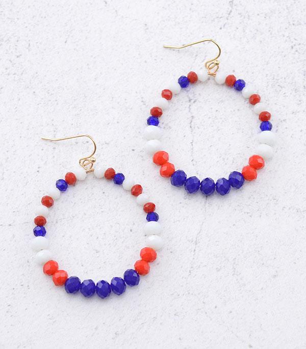 <font color=RED>RED,WHITE, AND BLUE</font> :: Wholesale Red White Blue Bead Hoop Earrings