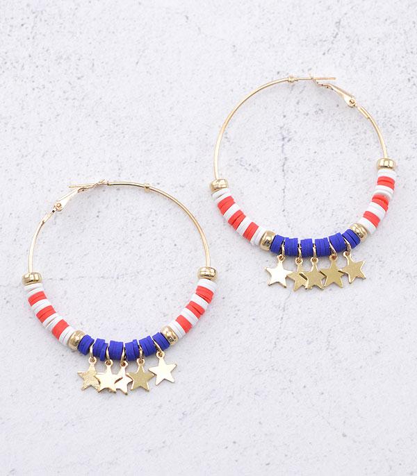 <font color=RED>RED,WHITE, AND BLUE</font> :: Wholesale USA Star Charm Hoop Earrings