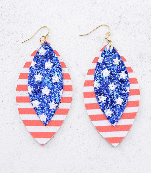 <font color=RED>RED,WHITE, AND BLUE</font> :: Wholesale Stars Stripes Glitter Earrings