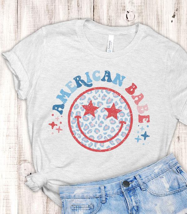 <font color=RED>RED,WHITE, AND BLUE</font> :: Wholesale American Babe Happy Face Tshirt