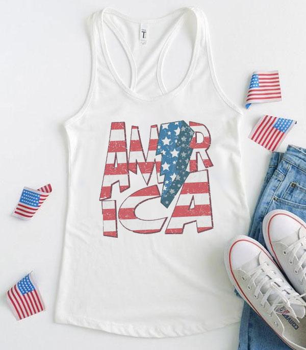 <font color=RED>RED,WHITE, AND BLUE</font> :: Wholesale America Lightning Bolt Tank Top