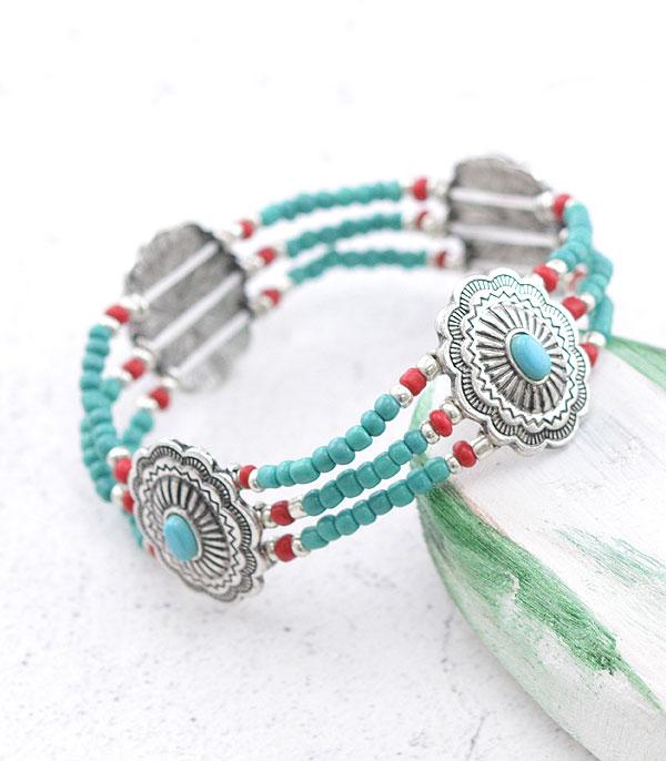 New Arrival :: Wholesale Western Concho Seed Bead Bracelet