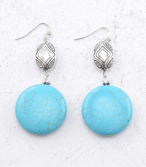 EARRINGS :: WESTERN HOOK EARRINGS :: Wholesale Western Turquoise Semi Stone Earrings