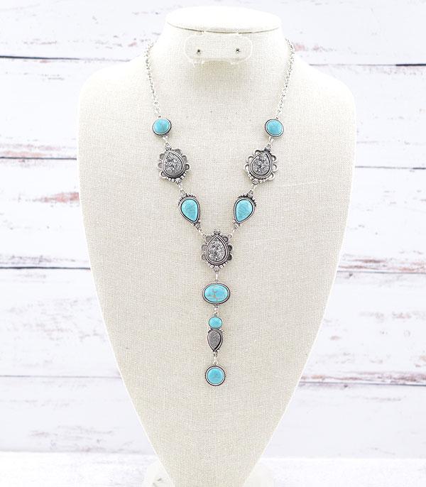 NECKLACES :: TRENDY :: Wholesale Turquoise Druzy Y Necklace