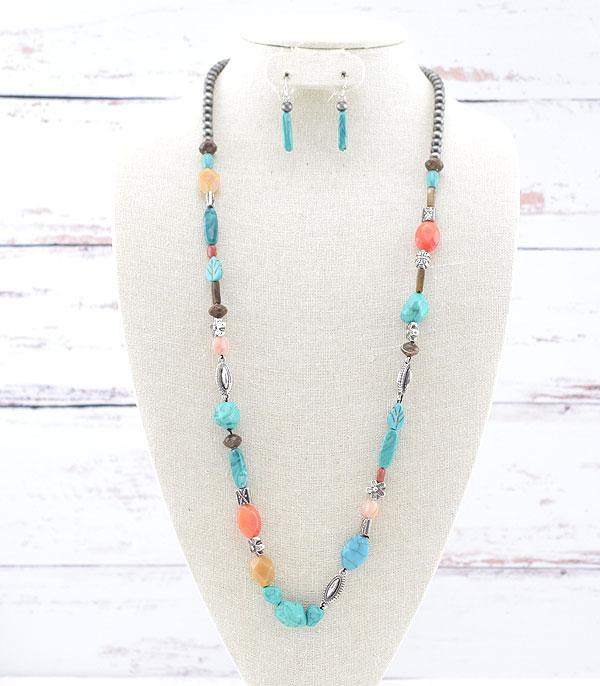 New Arrival :: Wholesale Turquoise Multi Bead Necklace Set