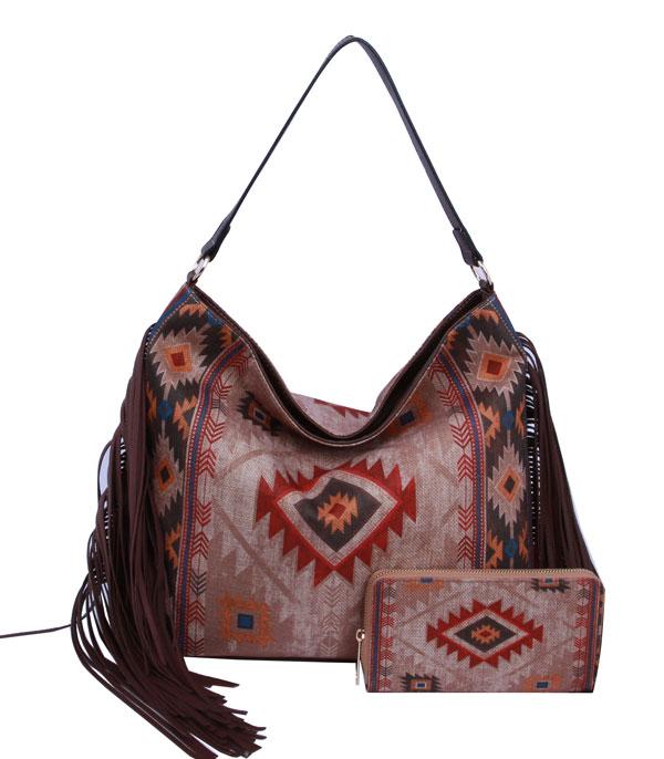 New Arrival :: Wholesale 2 In 1 Aztec Fringed Hobo Bag