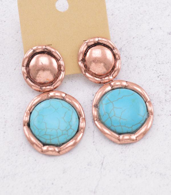 New Arrival :: Wholesale Western Turquoise Circle Dangle Earrings