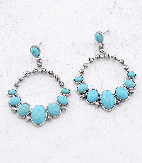 New Arrival :: Wholesale Turquoise Semi Stone Hoop Earrings