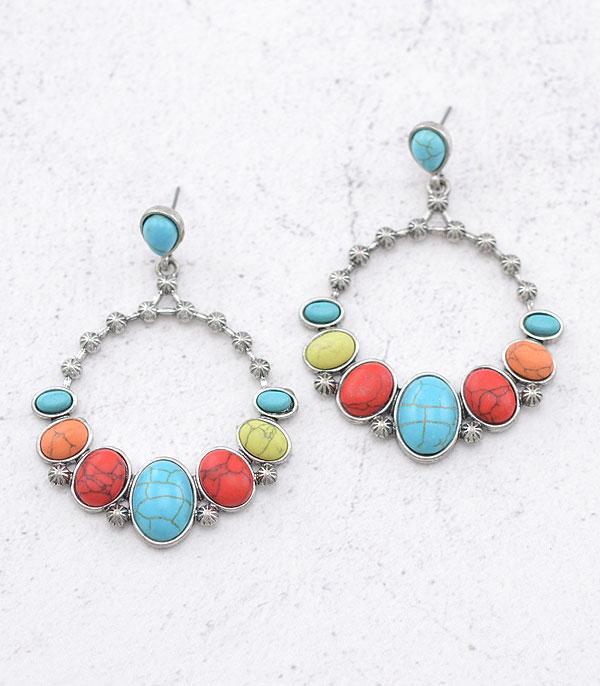 EARRINGS :: WESTERN POST EARRINGS :: Wholesale Western Semi Stone Hoop Earrings