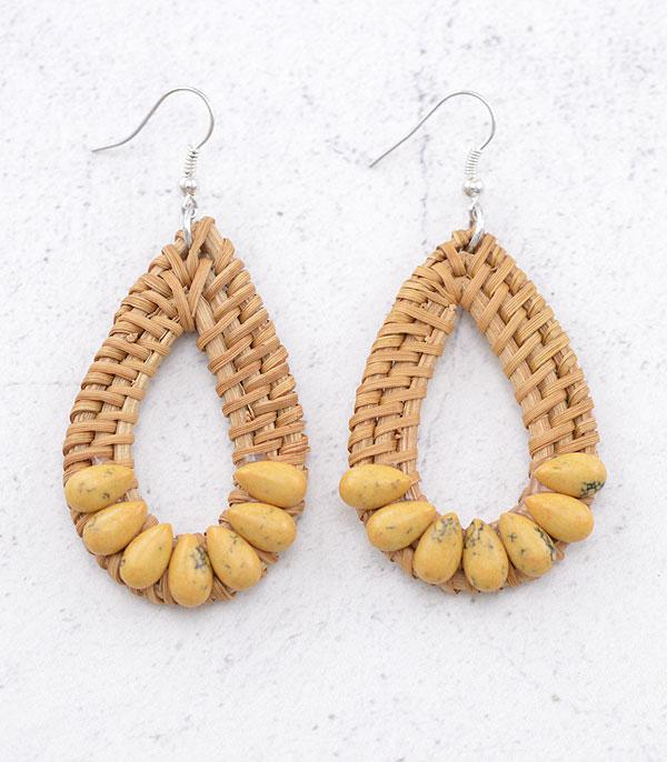 EARRINGS :: TRENDY EARRINGS :: Wholesale Semi Stone Rattan Teardrop Earrings