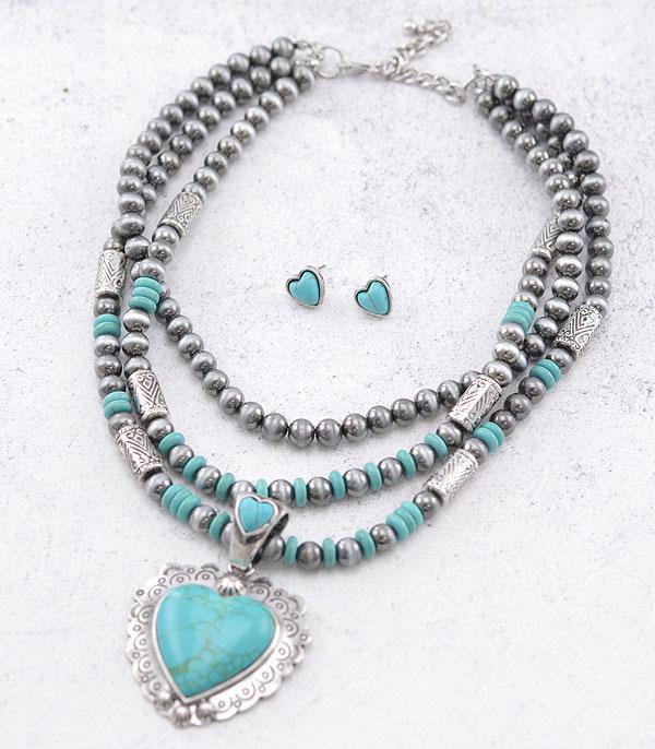 New Arrival :: Wholesale Turquoise Heart Layered Necklace Set