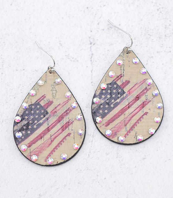 <font color=RED>RED,WHITE, AND BLUE</font> :: Wholesale USA Flag Teardrop Earrings