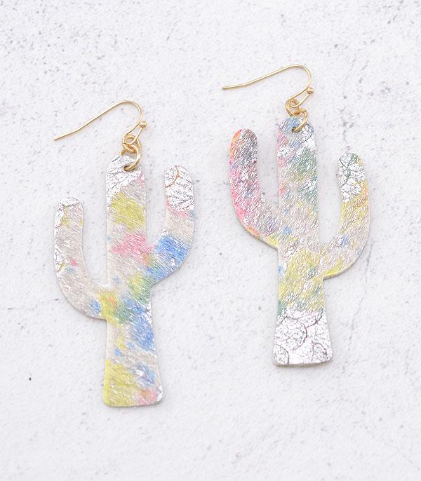 EARRINGS :: TRENDY EARRINGS :: Wholesale Tie Dye Cactus Leather Earrings