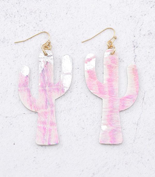 EARRINGS :: TRENDY EARRINGS :: Wholesale Tie Dye Cactus Leather Earrings