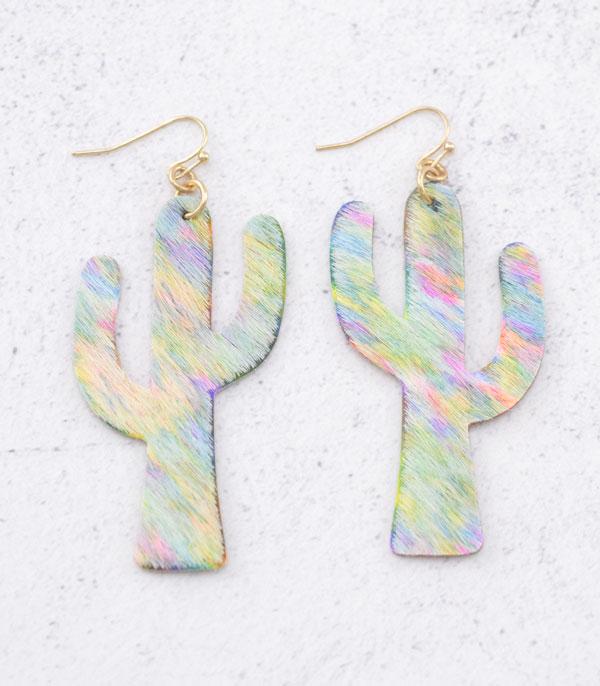 EARRINGS :: TRENDY EARRINGS :: Wholesale Tie Dye Cactus Leather Earrings