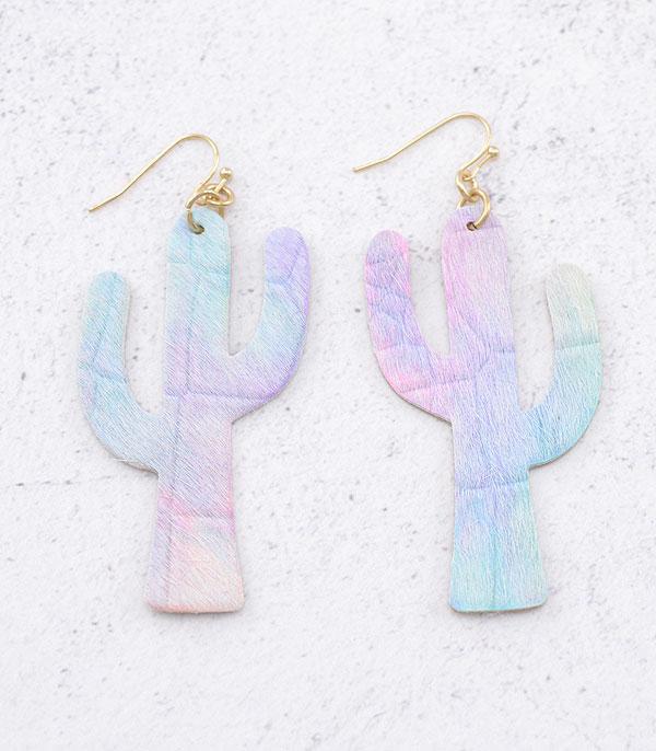 WHAT'S NEW :: Wholesale Tie Dye Cactus Leather Earrings