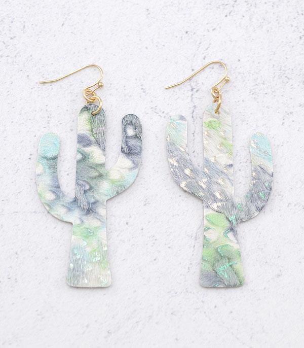 EARRINGS :: TRENDY EARRINGS :: Wholesale Tie Dye Cactus Leather Earrings