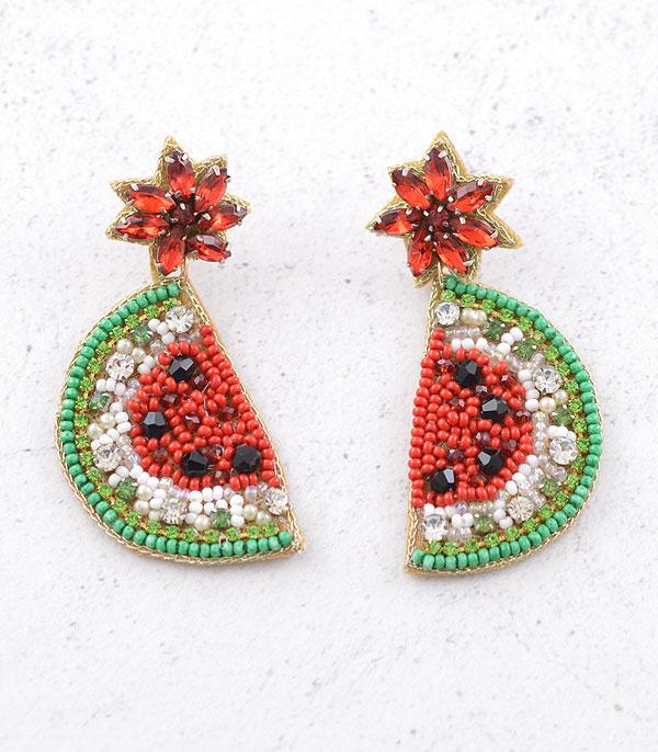 EARRINGS :: TRENDY EARRINGS :: Wholesale Seed Bead Watermelon Earrings