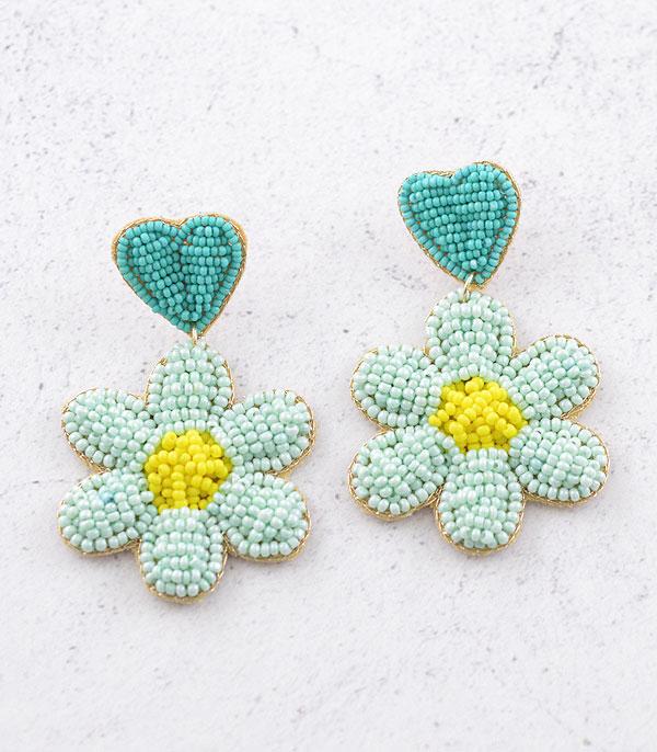 EARRINGS :: TRENDY EARRINGS :: Wholesale Seed Bead Flower Dangle Earrings