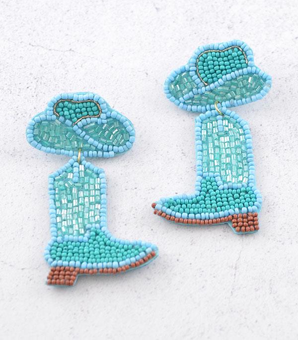 EARRINGS :: TRENDY EARRINGS :: Wholesale Seed Bead Cowboy Boots Earrings