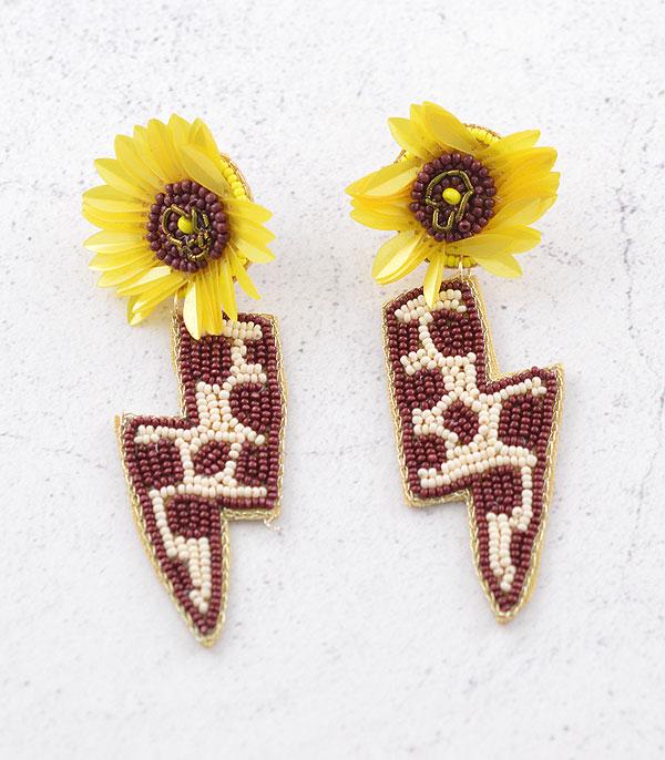 EARRINGS :: TRENDY EARRINGS :: Wholesale Sunflower Lightning Bolt Bead Earrings