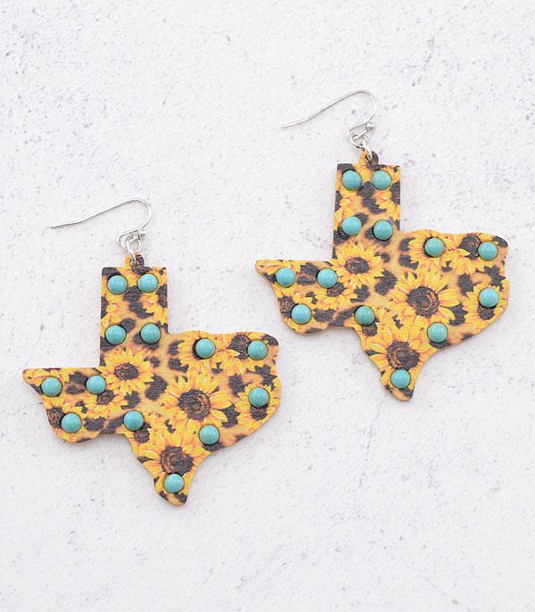 EARRINGS :: TRENDY EARRINGS :: Wholesale Sunflower Texas Map Earrings