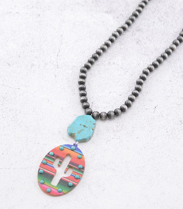 NECKLACES :: TRENDY :: Wholesale Cactus Turquoise Pendant Necklace