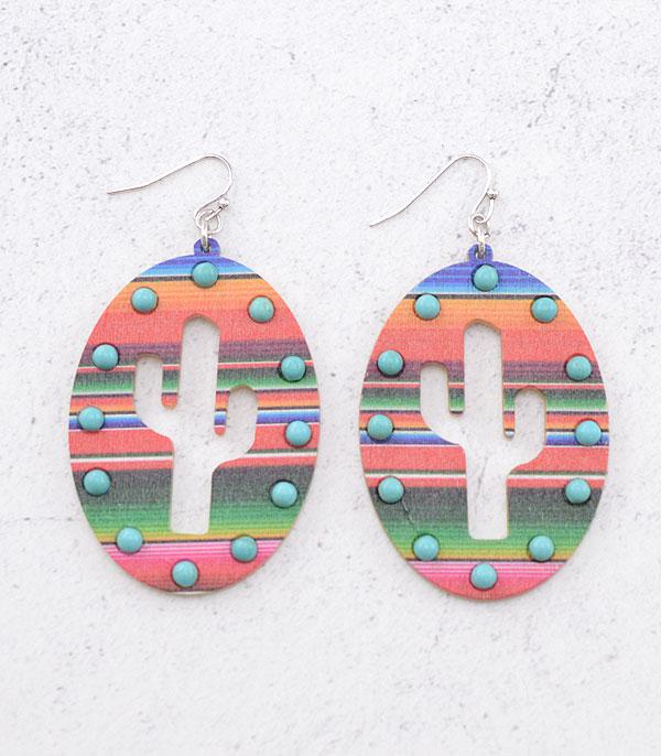 EARRINGS :: TRENDY EARRINGS :: Wholesale Cactus Cut-Out Wooden Earrings