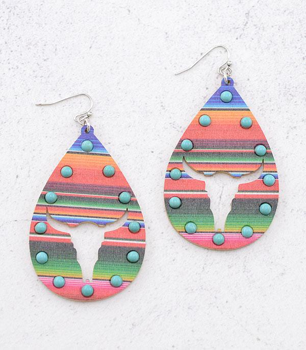 EARRINGS :: TRENDY EARRINGS :: Wholesale Serape Steer Head Teardrop Earrings