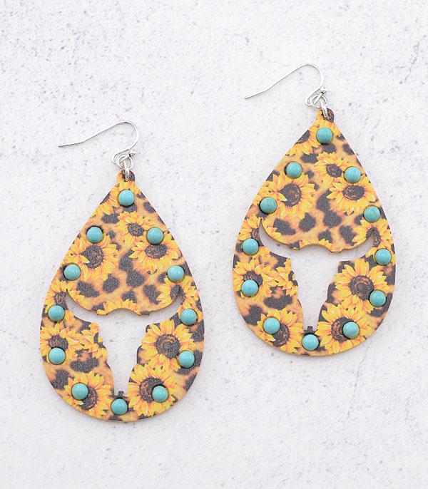 EARRINGS :: TRENDY EARRINGS :: Wholesale Sunflower Steer Head Earrings