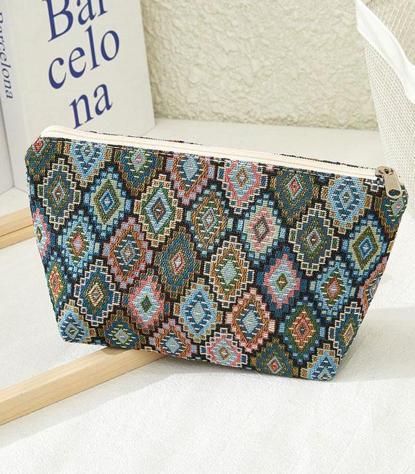 HANDBAGS :: WALLETS | SMALL ACCESSORIES :: Wholesale Tapestry Aztec Pattern Makeup Pouch