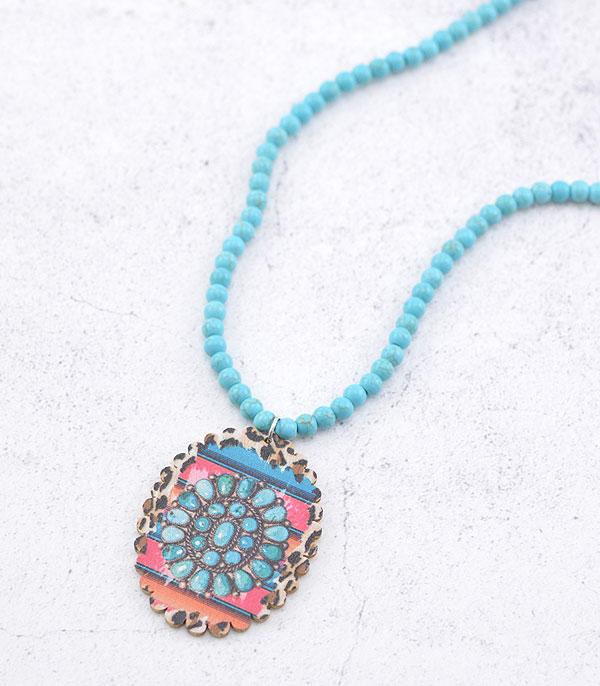 NECKLACES :: WESTERN LONG NECKLACES :: Wholesale Turquoise Wooden Pendant Necklace