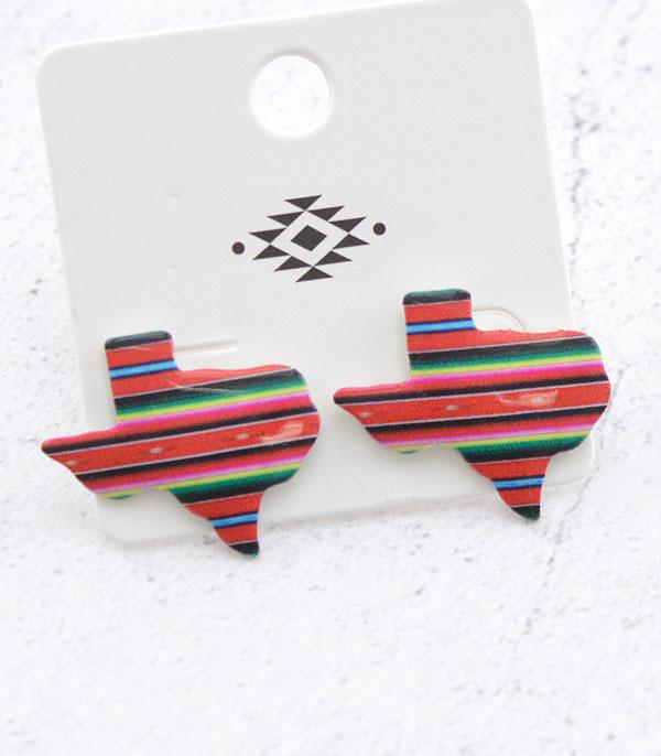 EARRINGS :: POST EARRINGS :: Wholesale Serape Print Texas Map Post Earrings