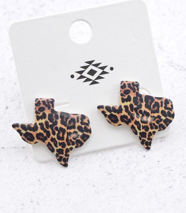 EARRINGS :: POST EARRINGS :: Wholesale Leopard Texas Map Post Earrings