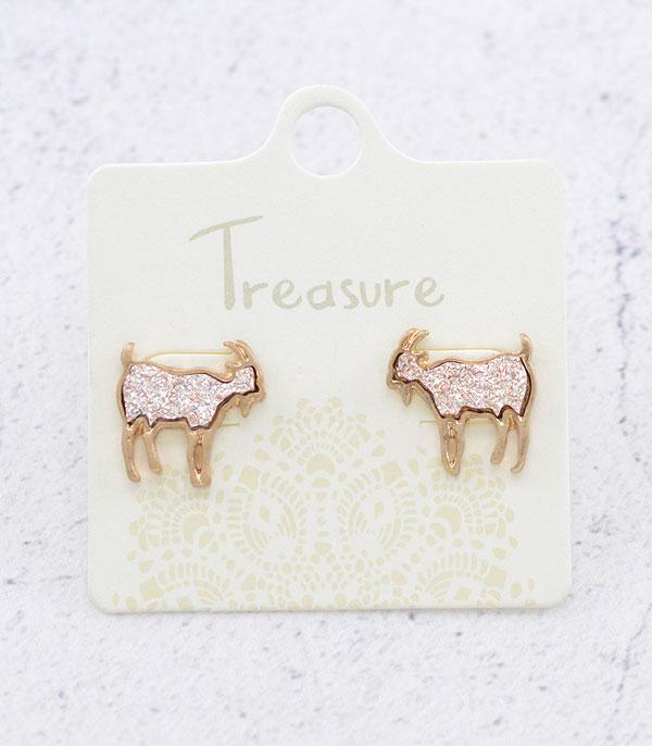 EARRINGS :: POST EARRINGS :: Wholesale Farm Animal Goat Druzy Earrings