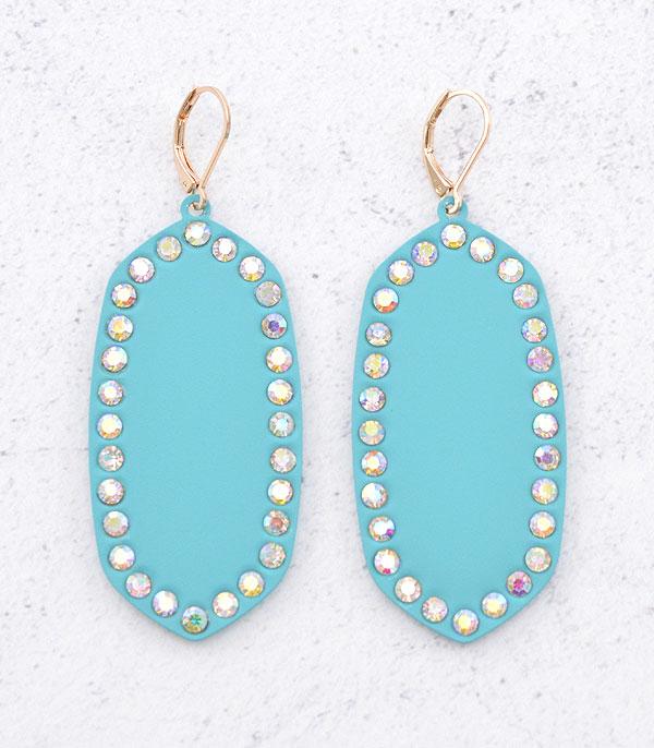 EARRINGS :: TRENDY EARRINGS :: Wholesale Rhinestone Matte Color Oval Earrings