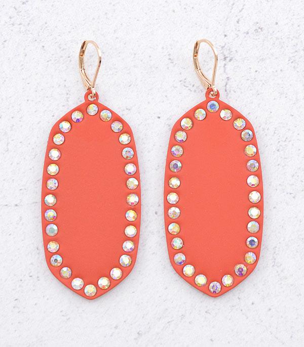 EARRINGS :: TRENDY EARRINGS :: Wholesale Rhinestone Matte Color Oval Earrings