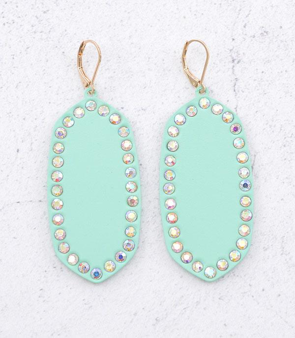 EARRINGS :: TRENDY EARRINGS :: Wholesale Rhinestone Matte Color Oval Earrings