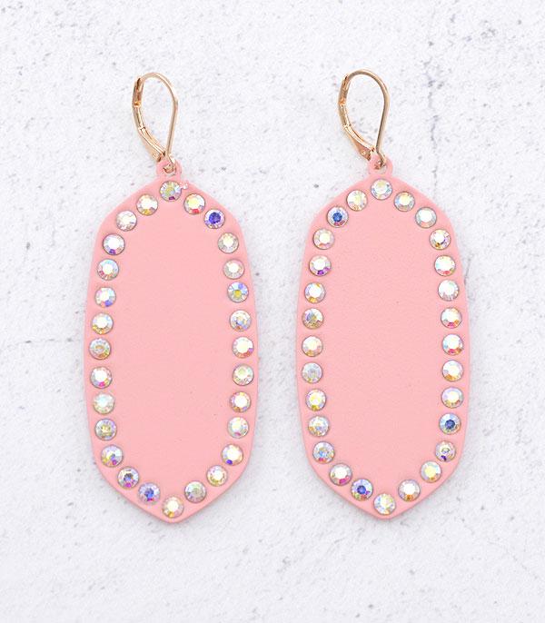 EARRINGS :: TRENDY EARRINGS :: Wholesale Rhinestone Matte Color Oval Earrings