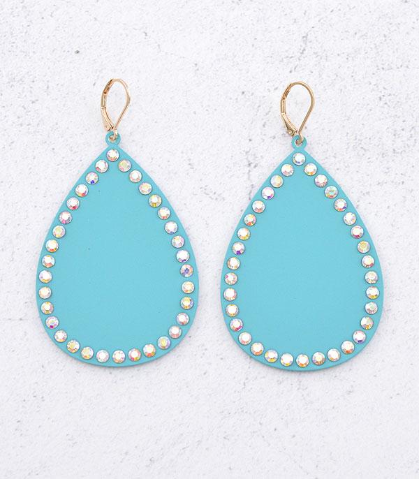 EARRINGS :: TRENDY EARRINGS :: Wholesale Rhinestone Matte Color Teardrop Earrings