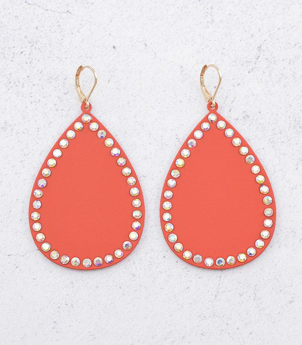 EARRINGS :: TRENDY EARRINGS :: Wholesale Rhinestone Matte Color Teardrop Earrings