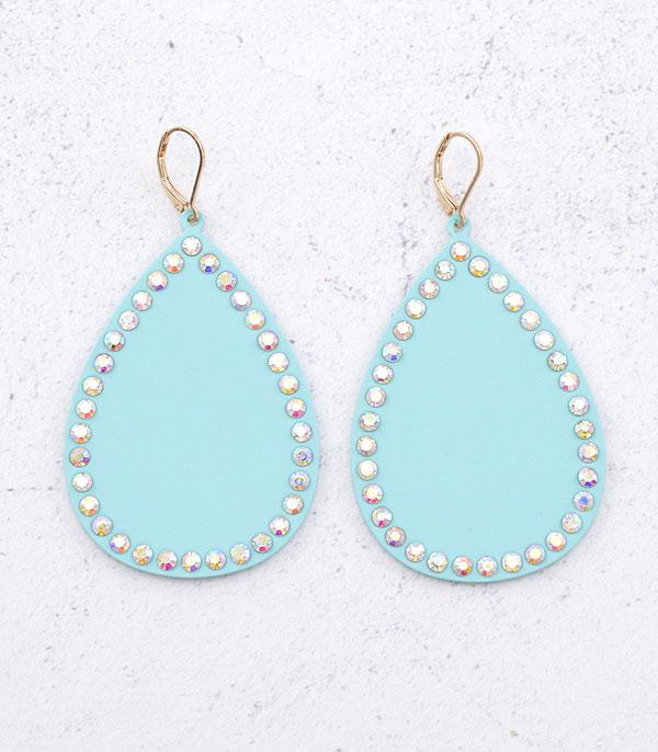 EARRINGS :: TRENDY EARRINGS :: Wholesale Rhinestone Matte Color Teardrop Earrings