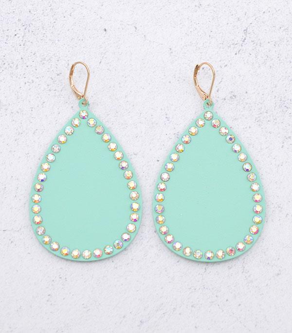 EARRINGS :: TRENDY EARRINGS :: Wholesale Rhinestone Matte Color Teardrop Earrings